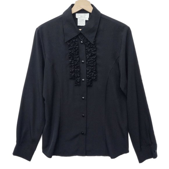 Beechers Brook Black Ruffle Front Button Up Shirt M - Picture 1 of 5